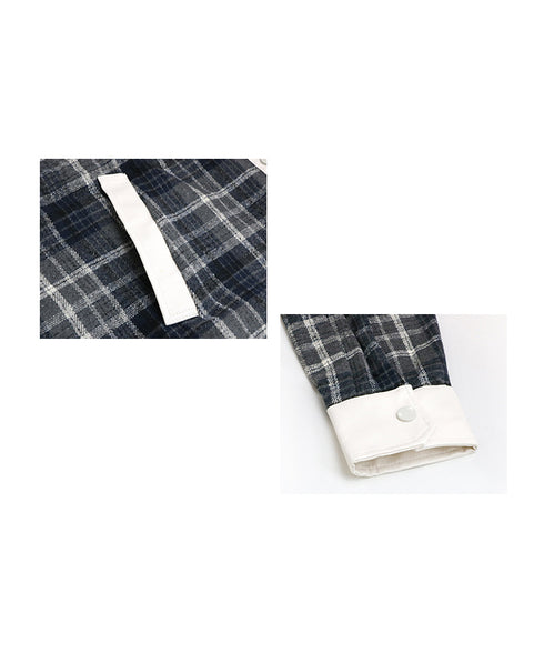 Contrast Panel Check Shirt Jacket